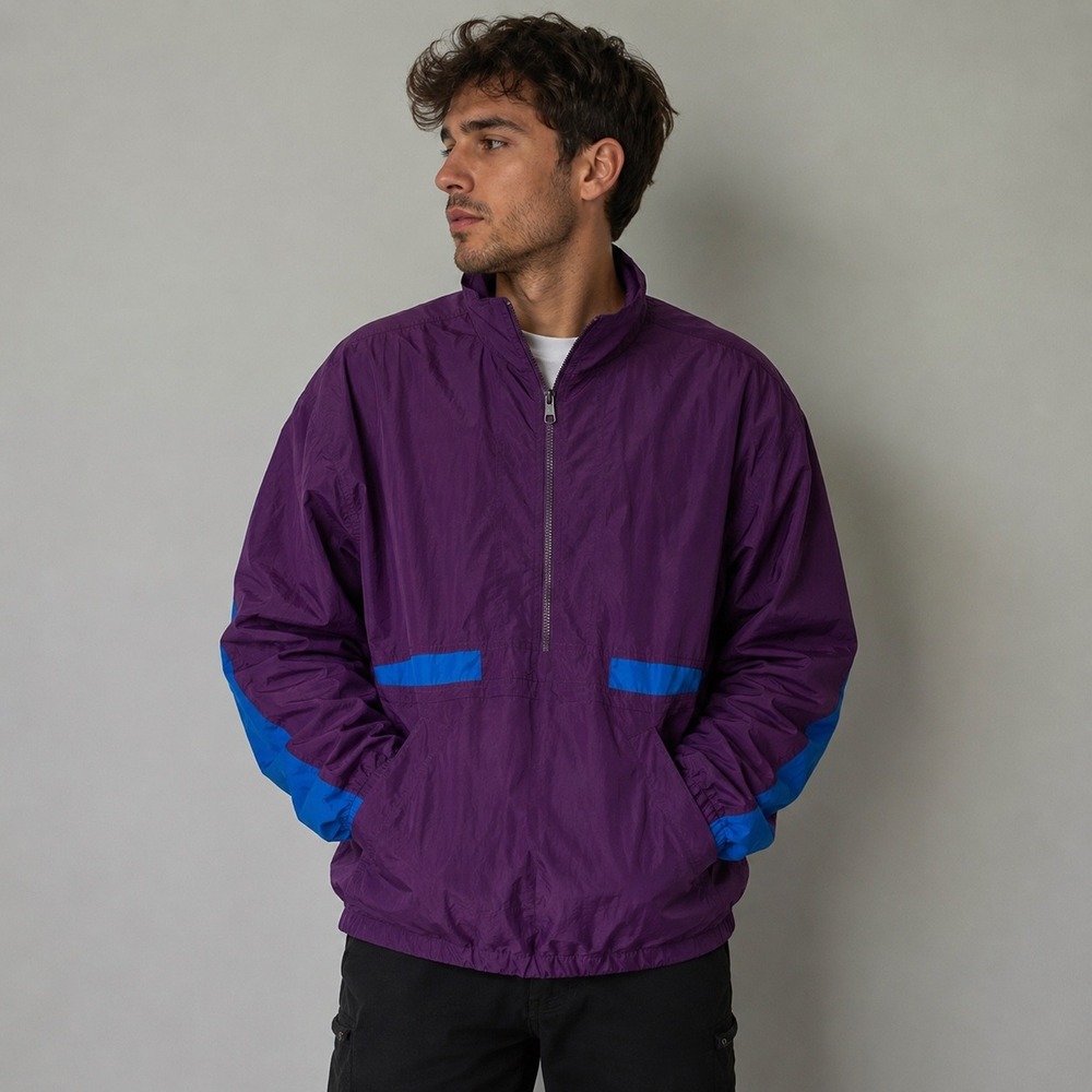 Vintage 90s Cheetah Mervyns Jacket Mens Large Purple Blue Windbreaker Pullover
